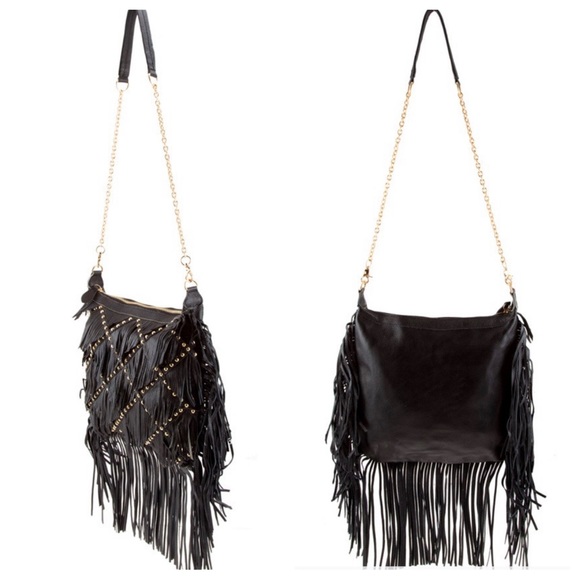 #35 Culture Riot Dakota Bohemian Leather Fringe Bag, Black - Picture 2 of 5